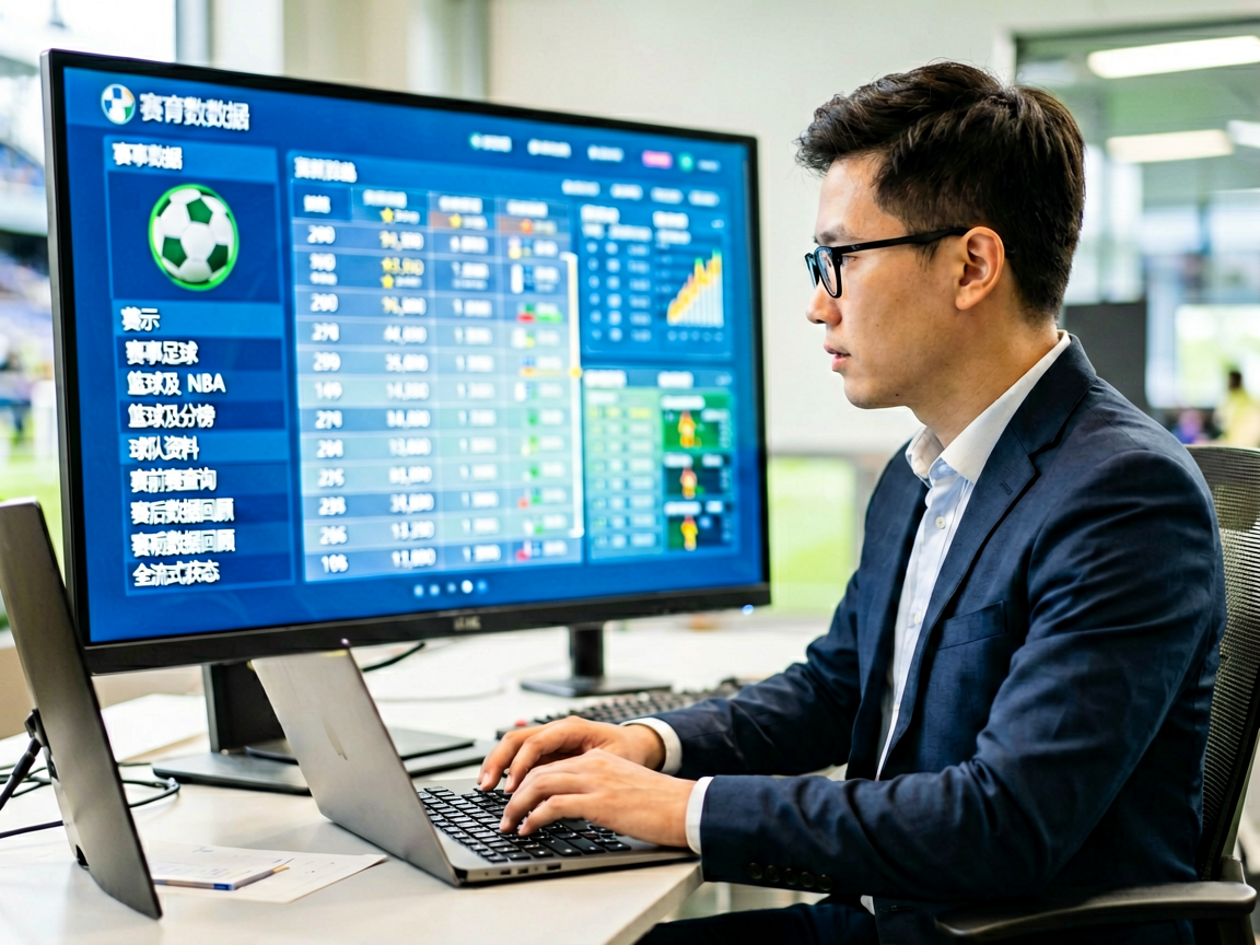体育数据分析师正在查看赛事数据，展示威廉体育的专业分析能力